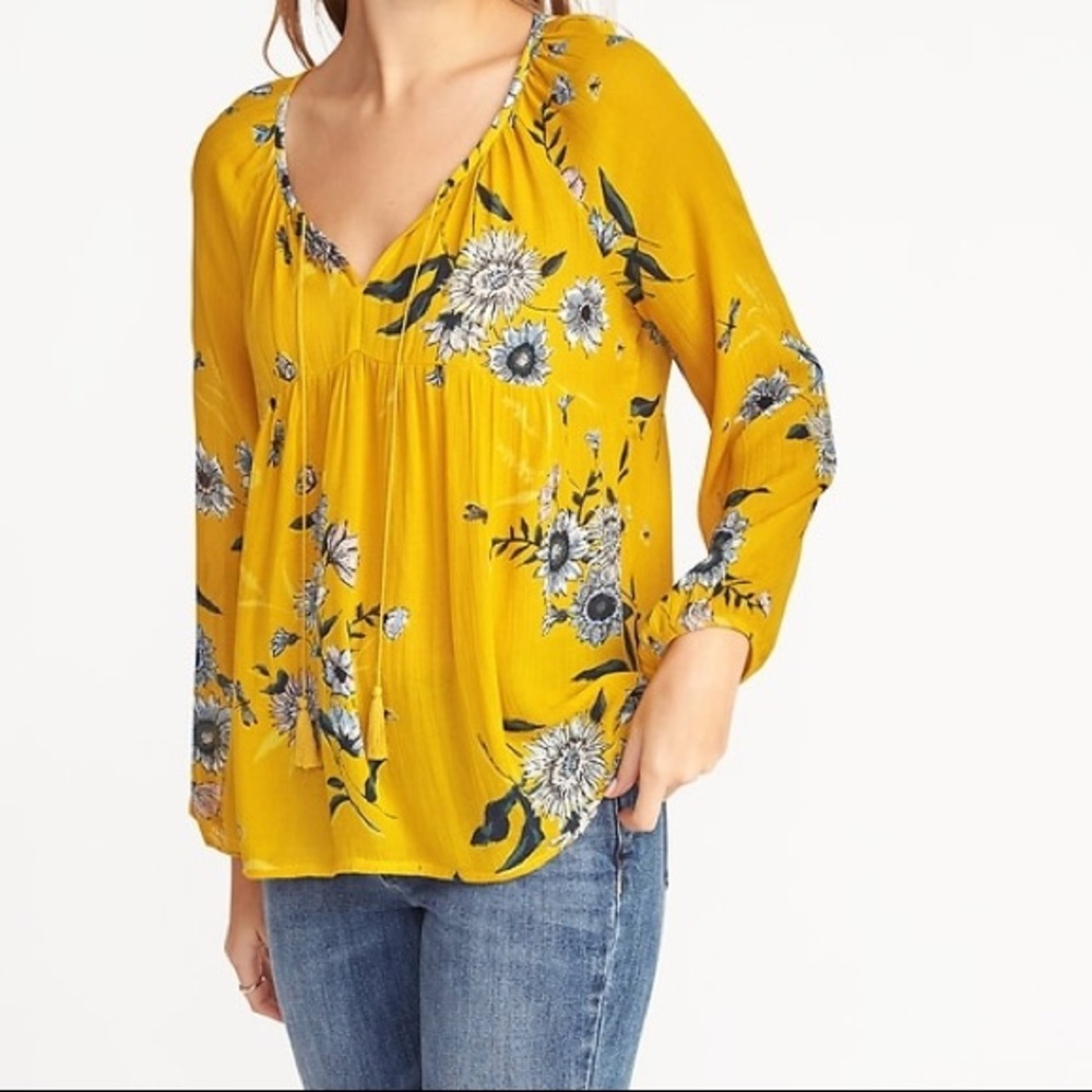 ‼️SOLD‼️ Tassel-Tie Boho Swing Blouse Empire Waist